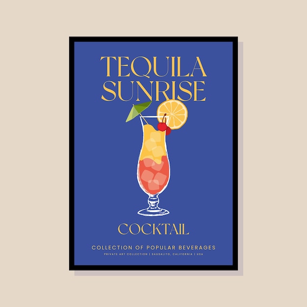 Cocktail vector illustration in a poster frame for modern art gallery