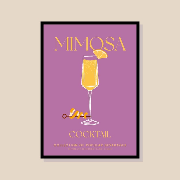 Cocktail vector illustration in a poster frame for modern art gallery