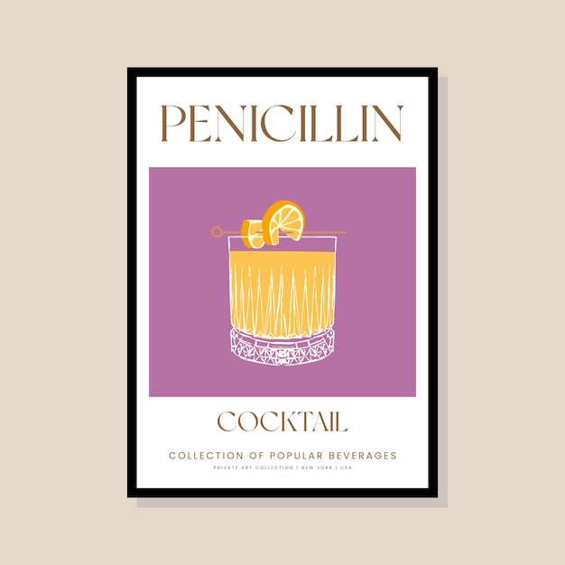 Cocktail vector illustration in a poster frame for modern art gallery