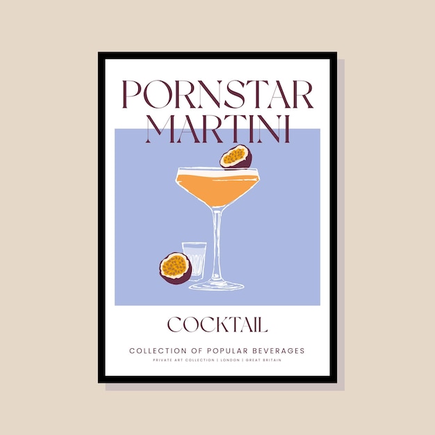 Cocktail vector illustration in a poster frame for modern art gallery