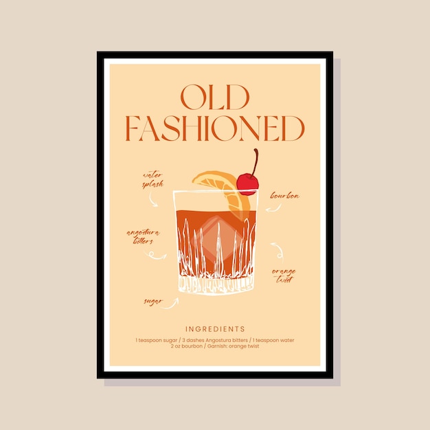 cocktail vector illustration in a poster frame for modern art gallery