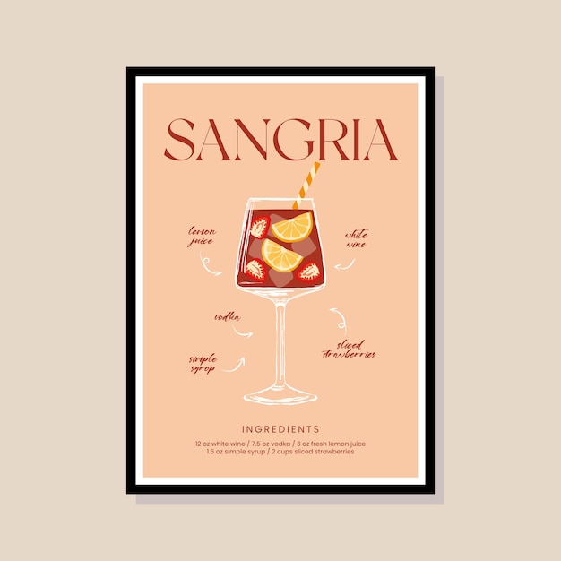 Cocktail vector illustration in a poster frame for modern art gallery