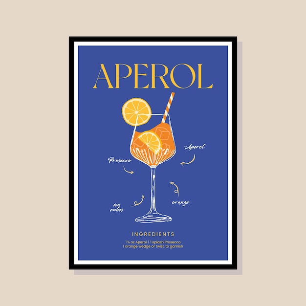 Illustrazione vettoriale di cocktail in una cornice di poster per la galleria d'arte moderna