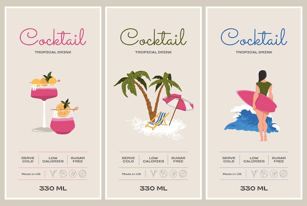 Vector cocktail vector label design template collection