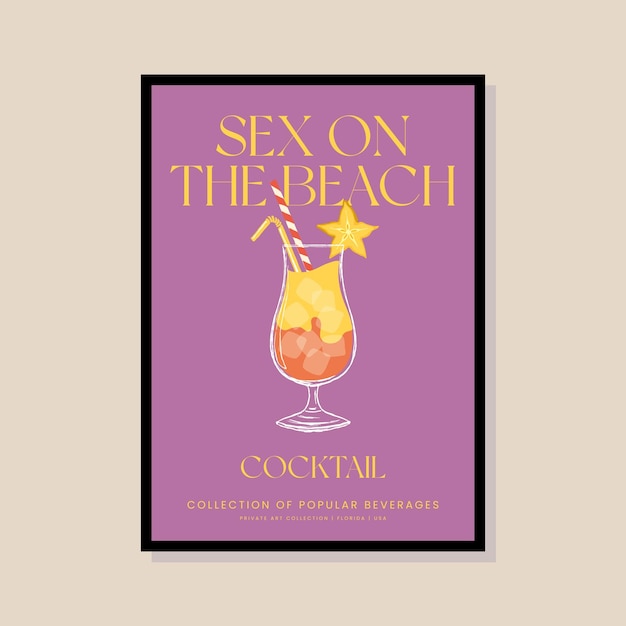 Cocktail vectorillustratie in een posterframe voor moderne kunstgalerie