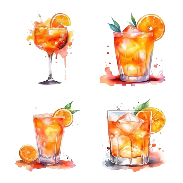 Vector cocktail watercolor paint collection