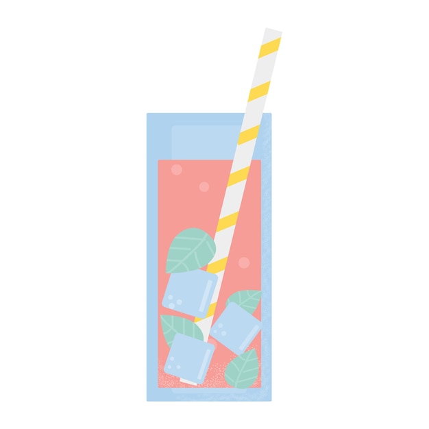 Vector cocktail with mint ice and straw  vector flat illustration isolated on a white