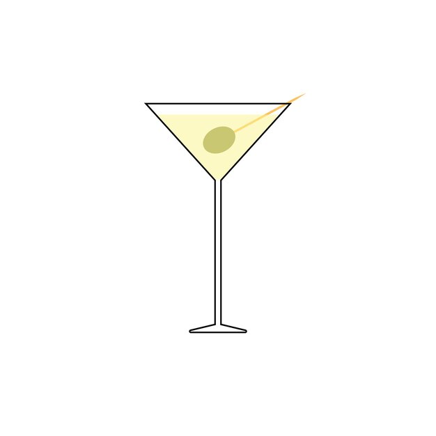 Cocktail with olive on toothpick isolated on white background Trendy alcohol drink