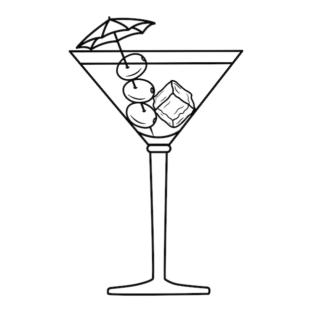 Cocktail with Olives and Ice Cubes for Coloring