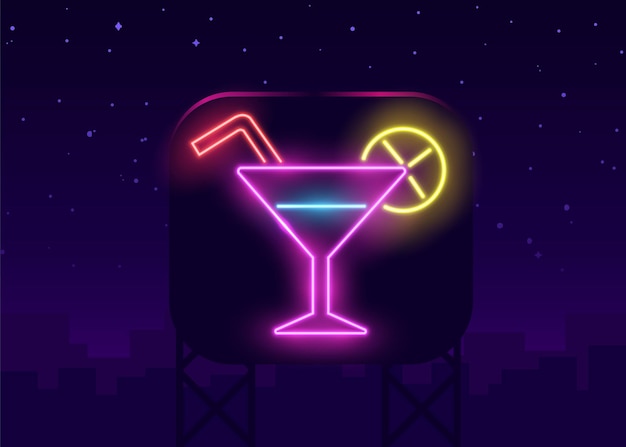 Vector cocktailbar neon ondertekenen op donkere bakstenen muur.