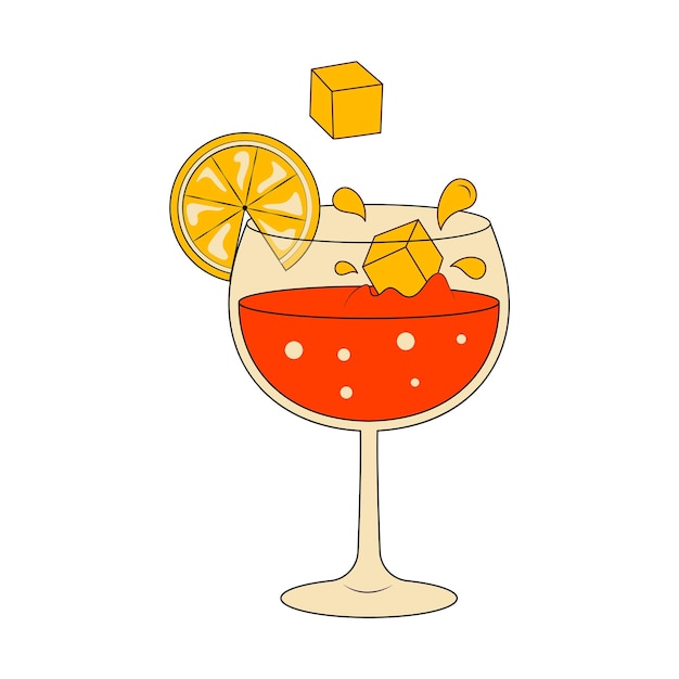 Cocktailglas champagne met schijfje sinaasappel en ijsblokjes