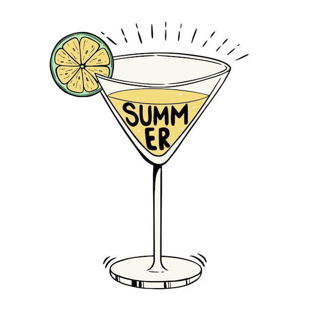 Cocktailglazen met citroengarnituur en zomertekst het beste voor restaurantillustraties