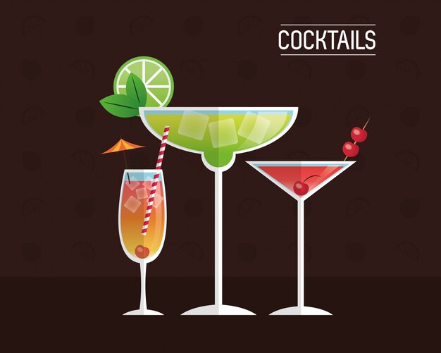 Cocktails glasses drink black background