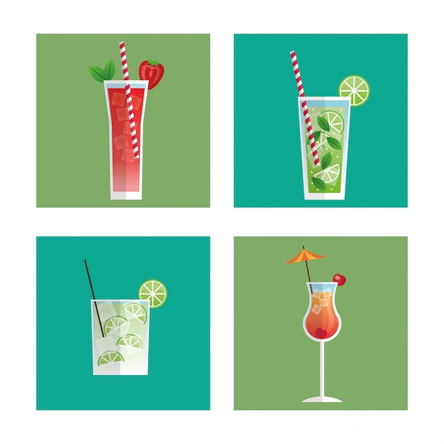 Vector cocktails glasses drink black background