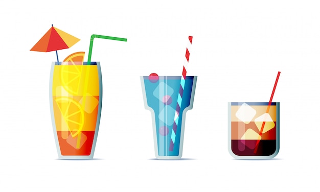 Cocktails icon set cartoon design stijl. drie populaire alcoholische dranken voor ontwerpmenu