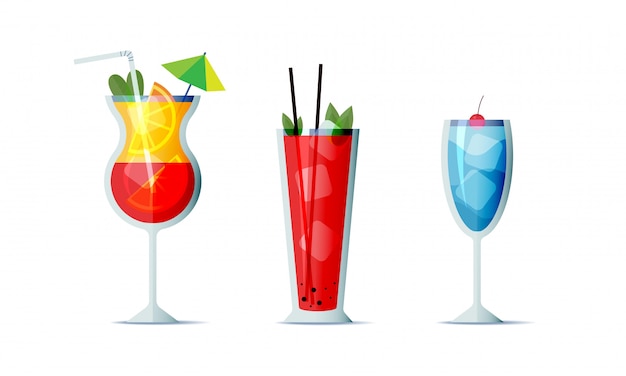 Cocktails icon set cartoon design stijl. drie populaire alcoholische dranken voor ontwerpmenu