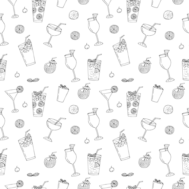 Vector cocktails seamless pattern vector illustration hand drawing doodles
