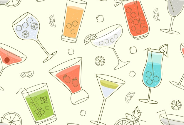 Vector cocktails seamless pattern