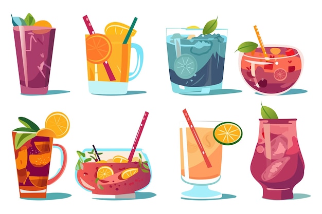 Vector cocktails set a delightful cartoon illustration showcasing a set of flatdesign cocktails
