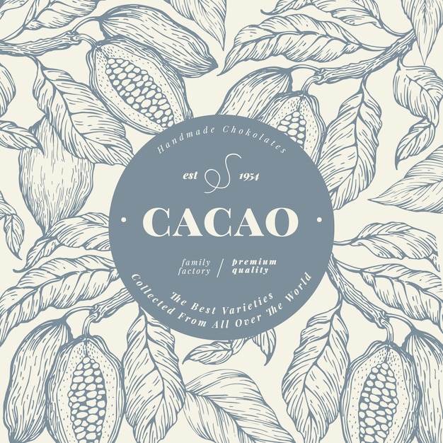 Vettore modello di banner albero di fava di cacao. priorità bassa di cacao al cioccolato.