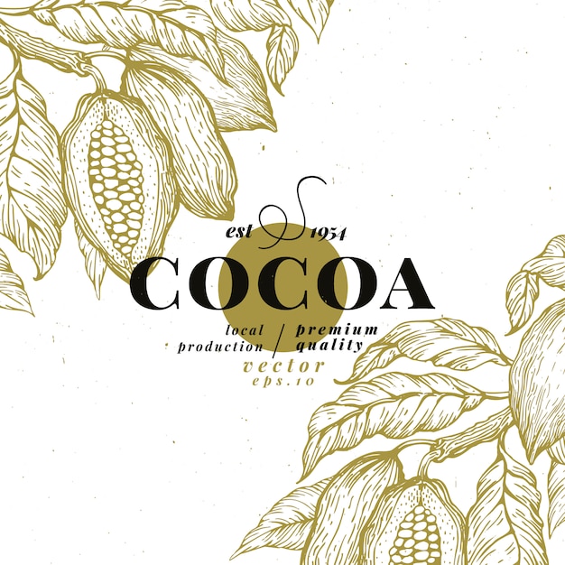 Modello di progettazione albero di fava di cacao. priorità bassa di cacao al cioccolato.