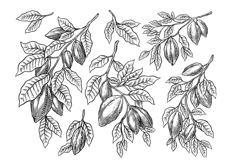 Vector cocoa beans and chocolate for tshirts typography shop or signboards hand drawn engraved sketch