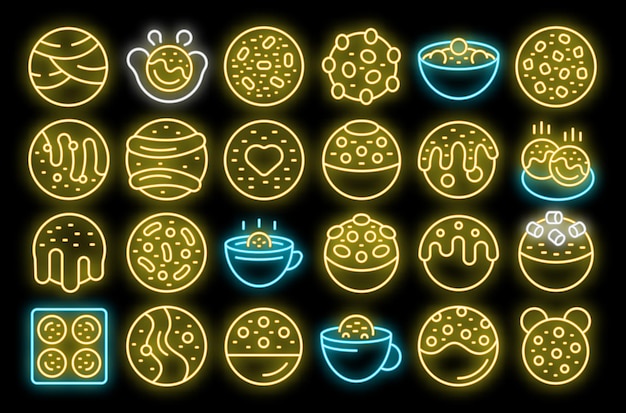 Cocoa bomb icons set vector neon