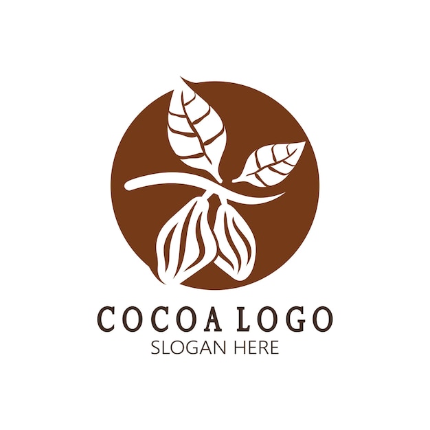 カカオのロゴ、カカオ豆、カカオの木、カカオの枝と葉、白い背景にチョコレート ミックス、ヴィンテージ