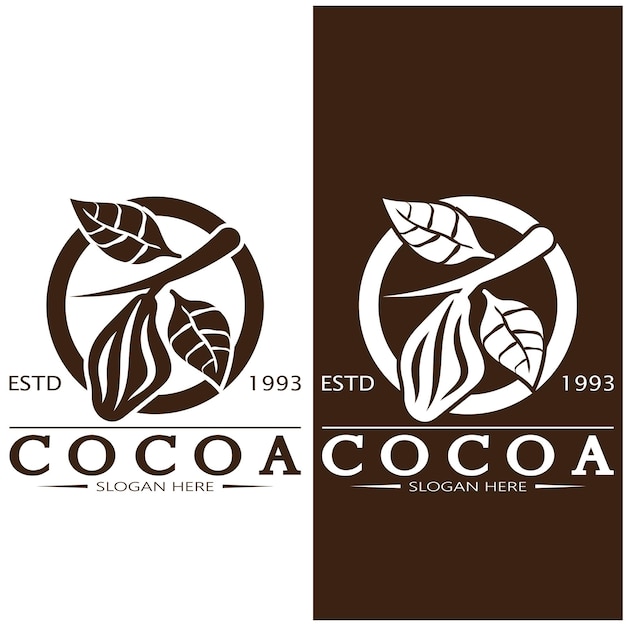 Cocoa logo,cocoa bean,cocoa tree,cocoa branches and leaves,chocolate mix on white background,vintage