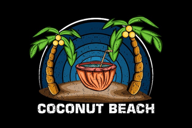 Vector coconut beach retro design landscape