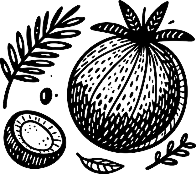 Vector coconut black outline vector illustration