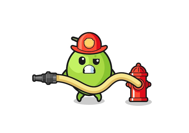 Coconut cartoon as firefighter mascot with water hose cute design