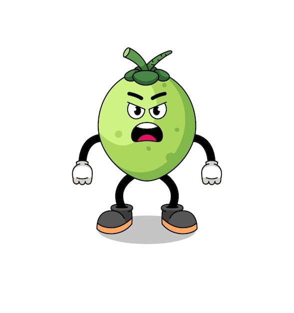 Coconut cartoon illustration with angry expression