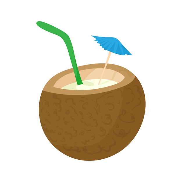 Coconut cocktail icon in cartoon style isolated on white background drink symbol