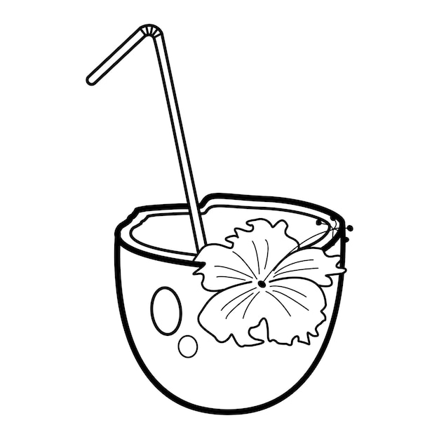 Coconut Cocktail with Straw and Flower for Coloring