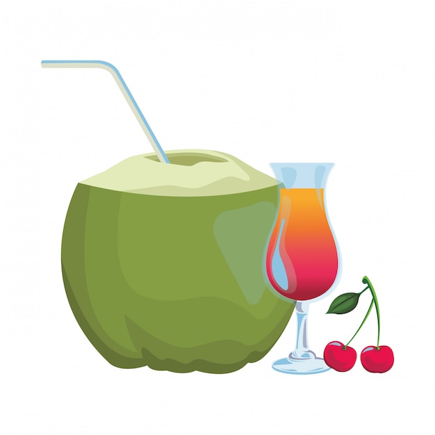 Vector coconut and cocktail