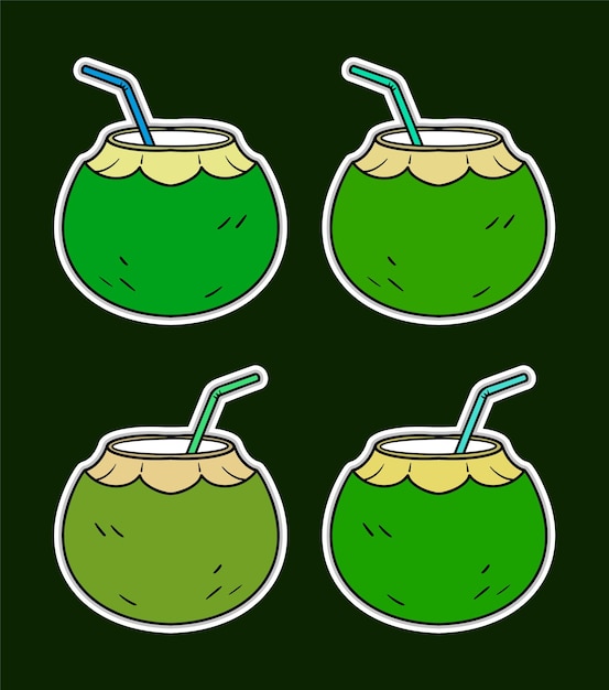 Vector coconut drink doodle sticker illustratie