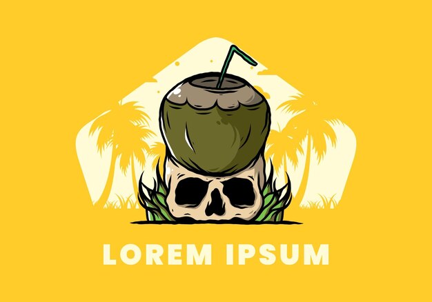 Coconut drink on human skull illustration