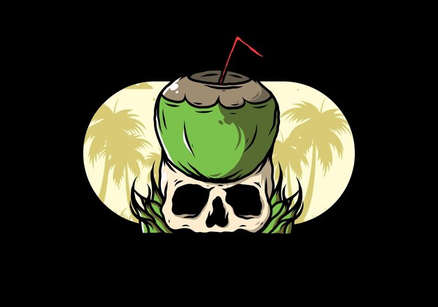 Coconut drink on human skull illustration