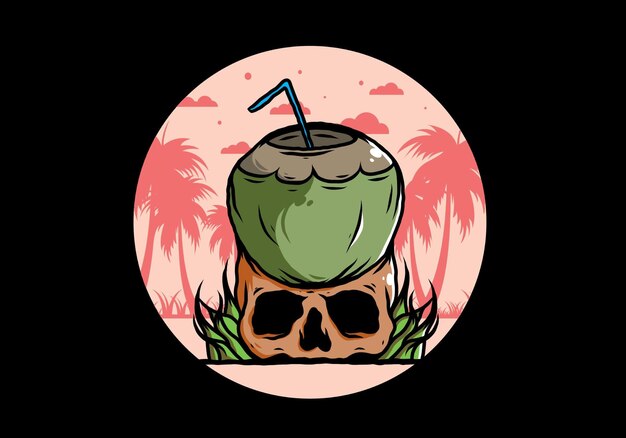 Vector coconut drink on human skull illustration