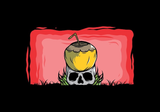 Coconut drink on human skull illustration