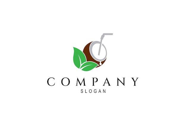 Coconut drink logo design with a combination of natural leaves