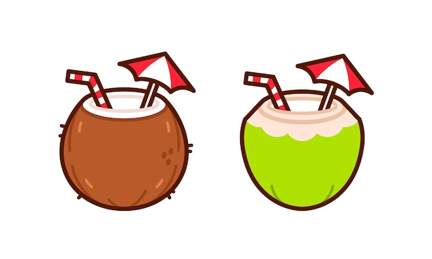 Coconut Drinks Flat Illustration