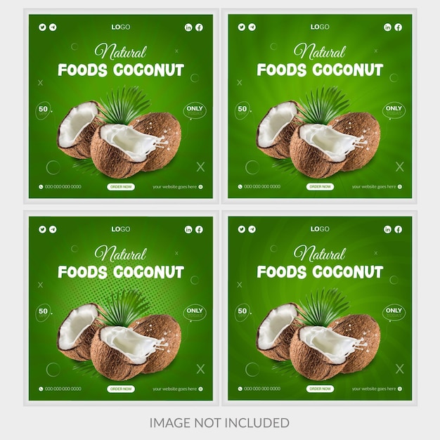 Coconut Food Social Media Post Template And instagram Banner Post Design Template