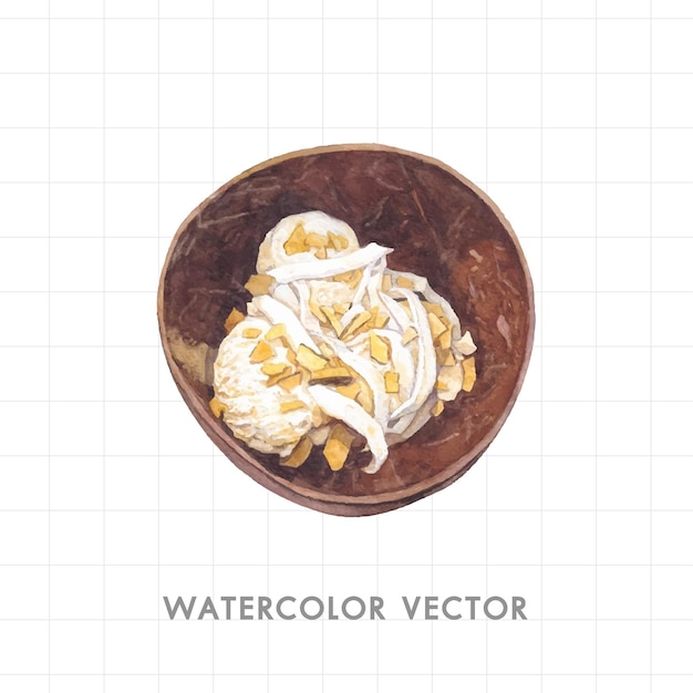 Coconut ice cream painted by watercolor