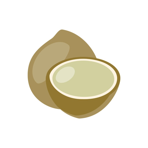 코코넛은 벡터 형태로 묘사되어 있습니다. 벡터 스타일의 초콜릿 아이콘이 있는 코코넛