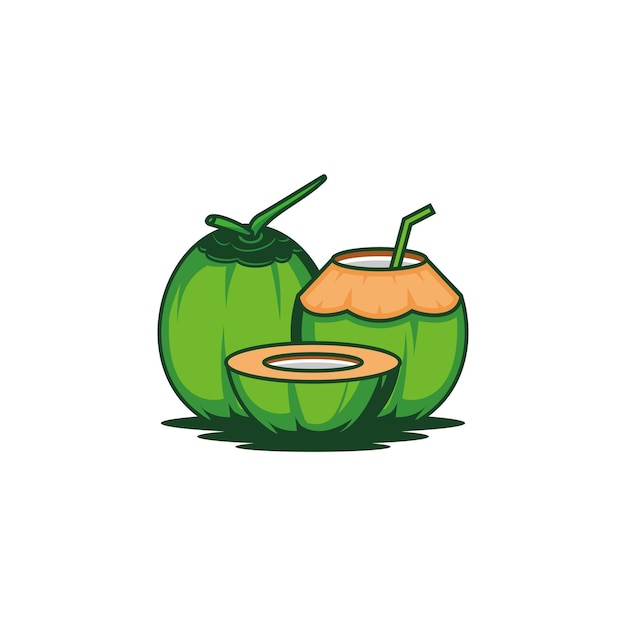 Coconut-logo met een groene kokosnoot en een rietje