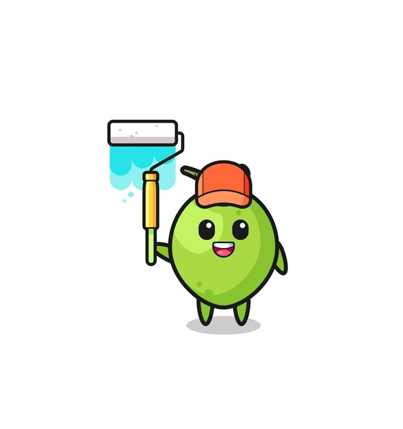 The coconut painter mascot with a paint roller  cute design