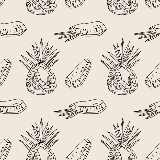 Coconut seamless pattern. Bohemian background with linear coconut. Vintage vector wallpaper. Pattern