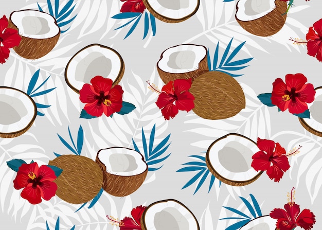 Coconut seamless pattern with flower